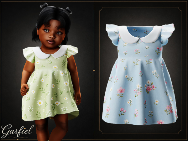 Alpha Infant Delicate floral dress with flutter sleeves and Peter Pan collar by Garfiel - The Sims 4 Custom Content