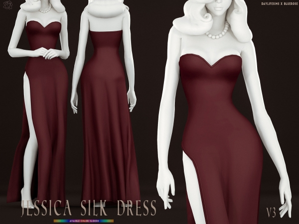 Mix Jessica Silk Dress v3 Bluerose x Daylife by bluerose-sims - The Sims 4 Custom Content