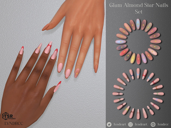 Alpha Glam Almond Star Nails - The Sims 4 Custom Content