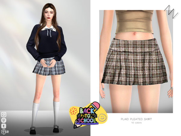 Alpha PLAID PLEATED SKIRT by ZNsims - The Sims 4 Custom Content