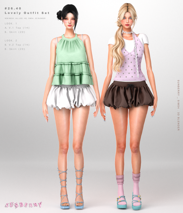 Alpha [SUNBERRY ]2640 Lovely Outfit Set by simsfinds - The Sims 4 Custom Content