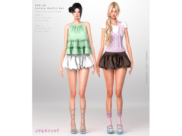 Alpha [SUNBERRY ]2640 Lovely Outfit Set - The Sims 4 Custom Content