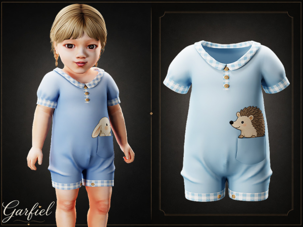 Alpha Infant Soft gingham trim romper with cute pocket print details by Garfiel - The Sims 4 Custom Content