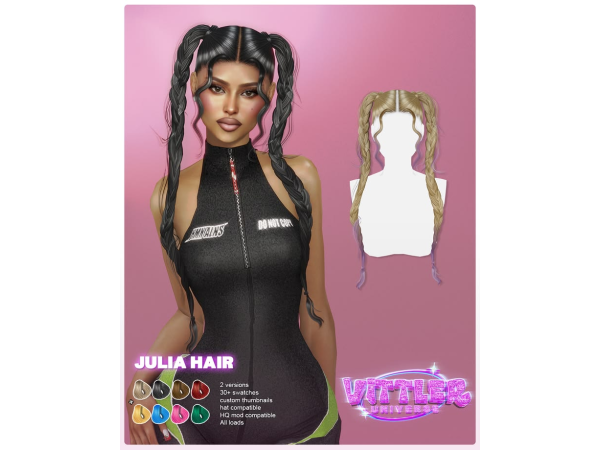 Alpha Julia Female Hair by VittlerUniverse - The Sims 4 Custom Content