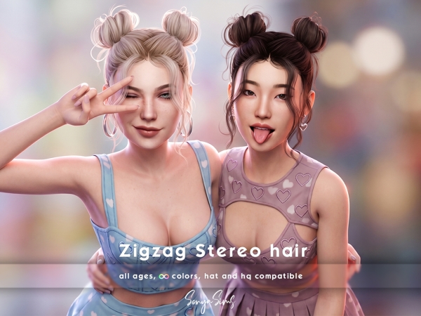 Alpha ZIGZAG STEREO HAIR SET ADULTS - The Sims 4 Custom Content