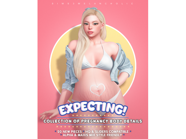 Alpha EXPECTING collection of pregnancy body details by sims3melancholic - The Sims 4 Custom Content