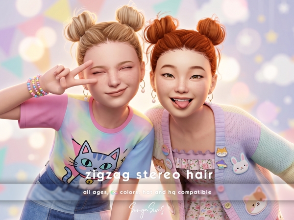 Alpha ZIGZAG STEREO HAIR SET KIDS - The Sims 4 Custom Content