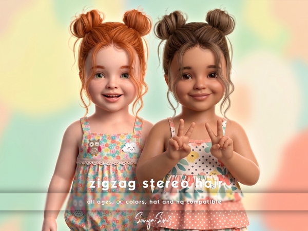 Alpha ZIGZAG STEREO HAIR SET TODDLERS - The Sims 4 Custom Content