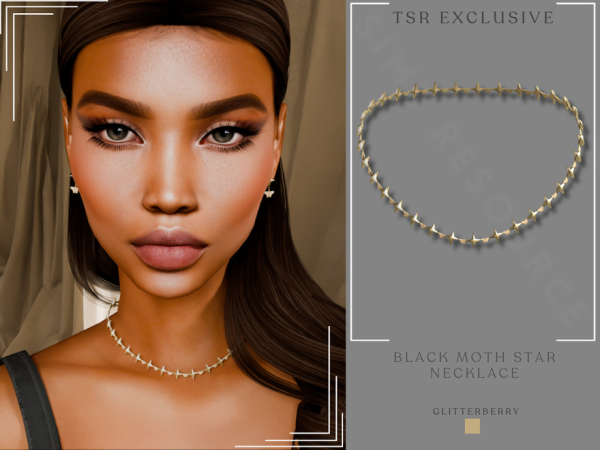 Alpha Black Gold Moth Star Necklace by Glitterberryfly - The Sims 4 Custom Content