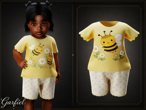 Alpha Infant Cheerful bee shorts set with daisy print details by Garfiel - The Sims 4 Custom Content