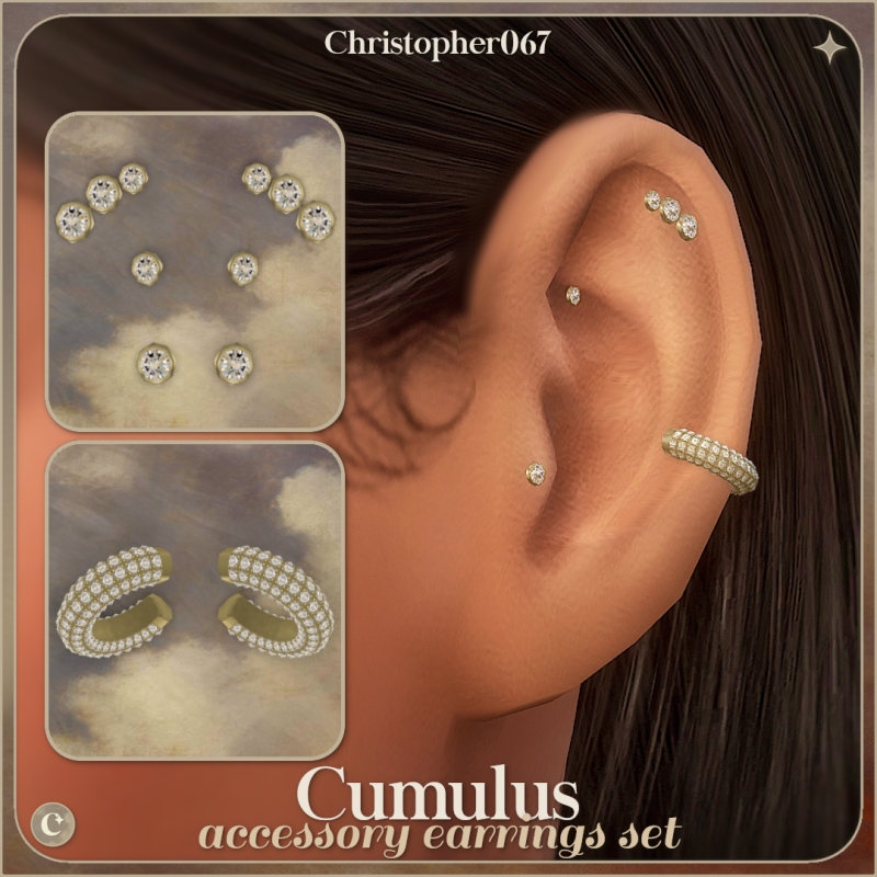 Alpha Cumulus Accessory Earrings Set Diamond Stud and Cuff Add on Earrings by christopher067 - The Sims 4 Custom Content