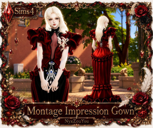 Alpha Montage Impression Gown by simsfinds - The Sims 4 Custom Content