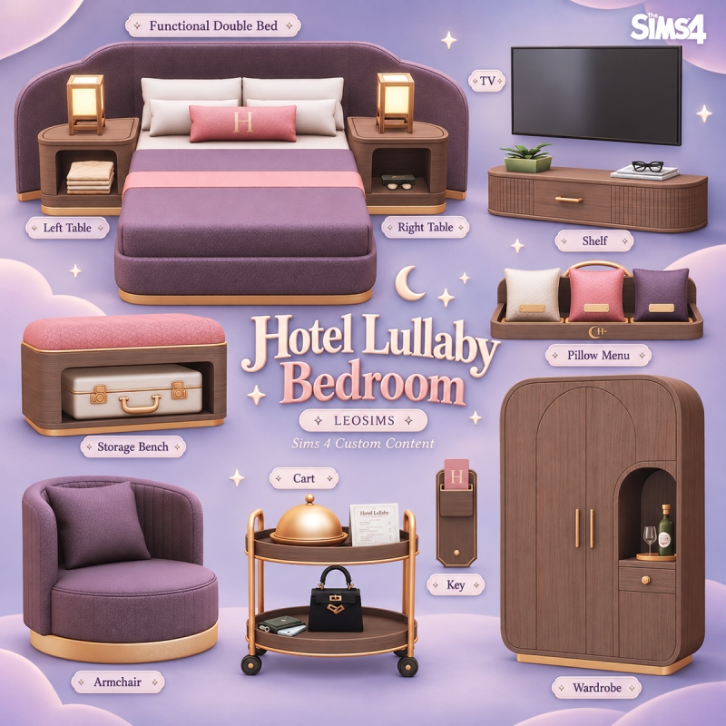 Mix Hotel Lullaby Bedroom by leosims4cc - The Sims 4 Custom Content