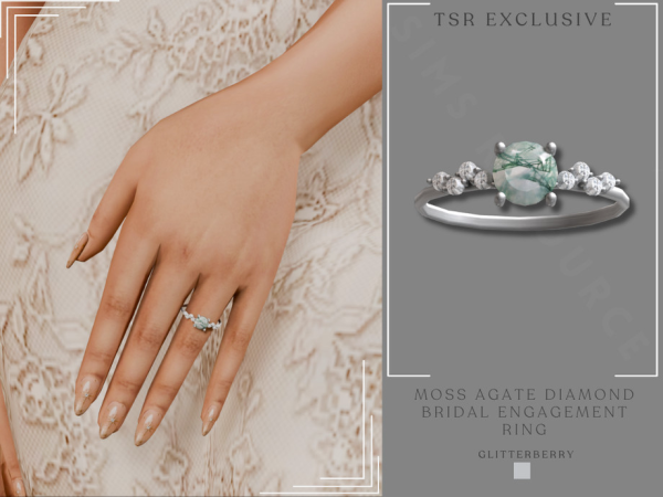 Moss Agate Diamond Bridal Engagement Ring by Glitterberryfly