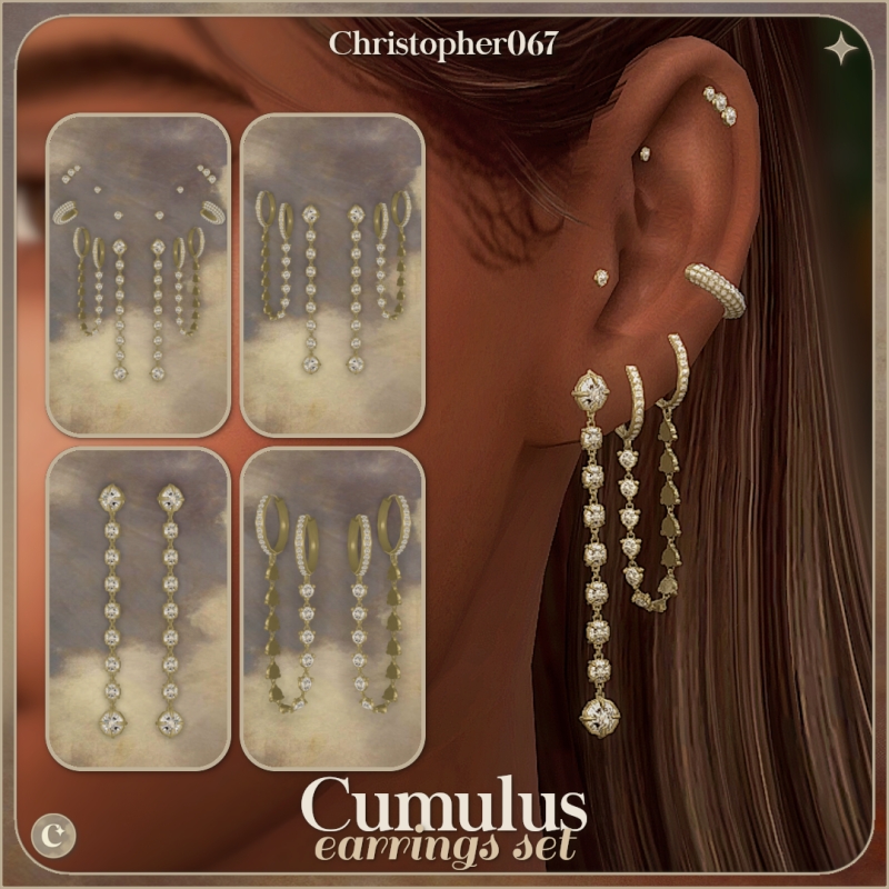 Alpha Cumulus Earrings Set Christopher067 by christopher067 - The Sims 4 Custom Content