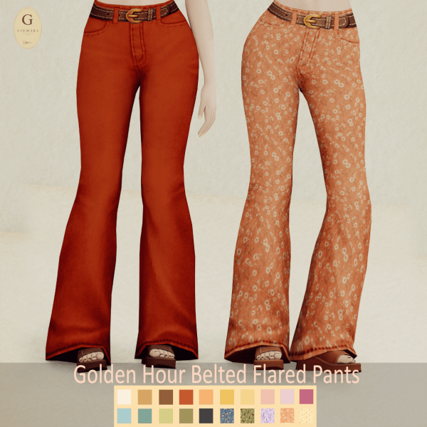 Maxis Match Golden Hour Belted Flared Pants by simsfinds - The Sims 4 Custom Content