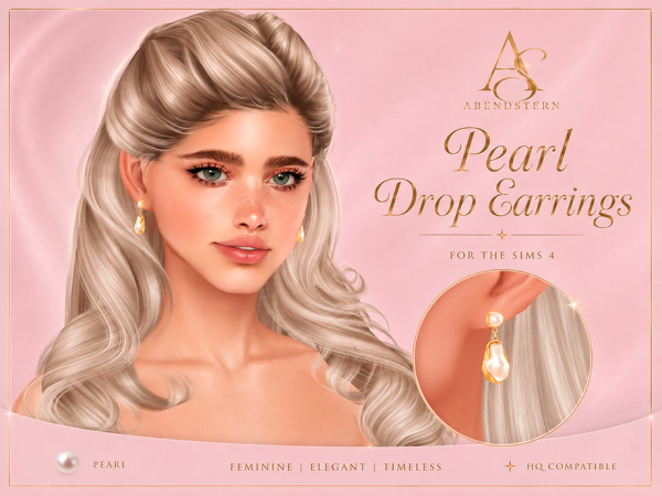 Alpha Pearl Drop Earrings by AbendsternCC - The Sims 4 Custom Content