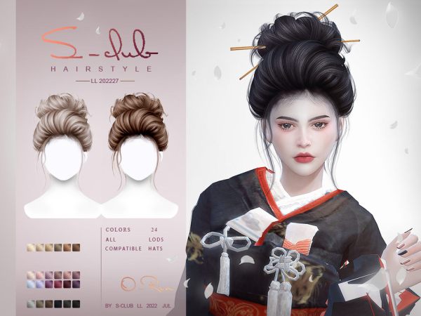 Alpha Japanese updo hairstyle (O Ren) Club by S - The Sims 4 Custom Content