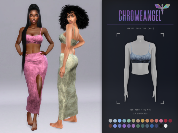 Alpha Velvet Slit Tank Top [N42] SET by chromenagel - The Sims 4 Custom Content