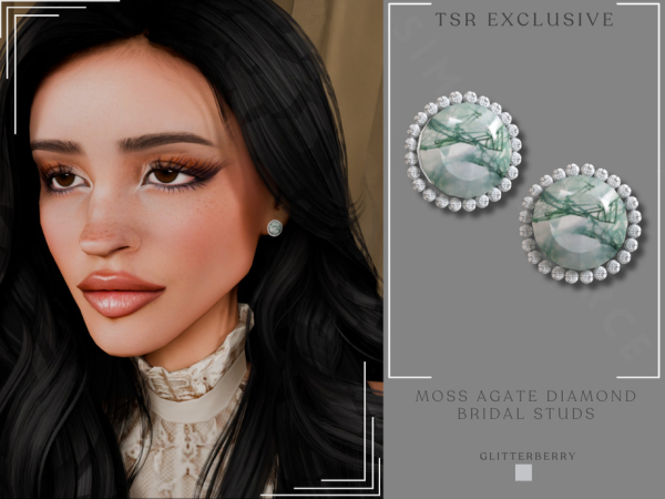 Alpha Moss Agate Diamond Bridal Studs by Glitterberryfly - The Sims 4 Custom Content