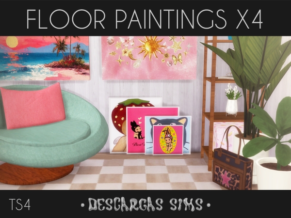 Alpha Floor Paintings x4 - The Sims 4 Custom Content