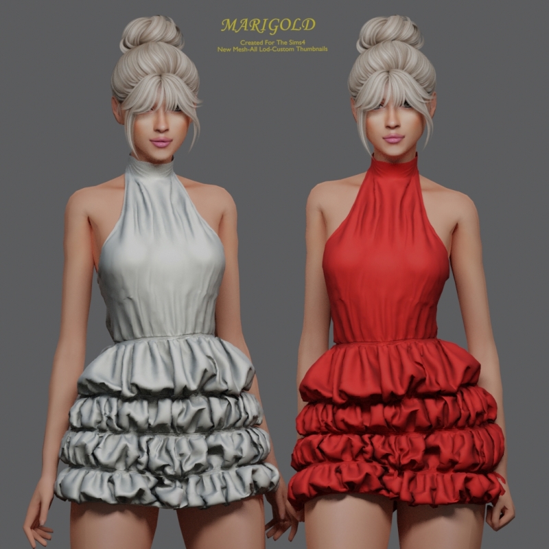 Alpha MARIGOLD TS4_NAURA DRESS by marigoldsims - The Sims 4 Custom Content