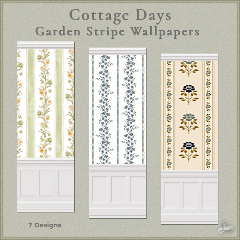 Maxis Match Cottage Days Garden Stripe Wallpapers by mde - The Sims 4 Custom Content