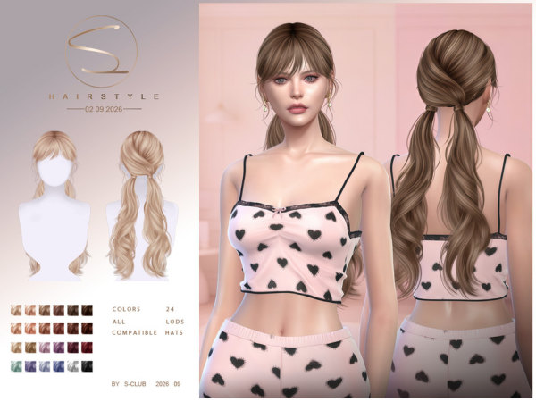 Alpha S CLUB double Ponytail hairstyle Club by S - The Sims 4 Custom Content