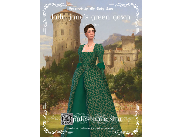 Maxis Match Lady Jane's Green Gown by opalescencesim - The Sims 4 Custom Content