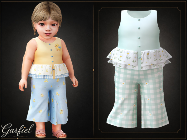 Alpha Infant Adorable patterned set with layered ruffles and wide pants by Garfiel - The Sims 4 Custom Content