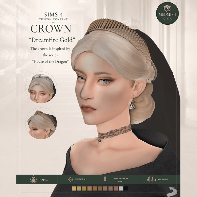 Mix Medieval Crown Dreamfire Gold Historical Head Accessory by simsfinds - The Sims 4 Custom Content