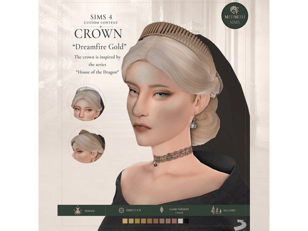 Mix Medieval Crown Dreamfire Gold Historical Head Accessory by MEDMISH_SIMS - The Sims 4 Custom Content