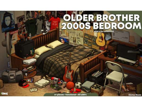 Maxis Match Older Brother's 2000s Bedroom Collection by ClutterPixels - The Sims 4 Custom Content