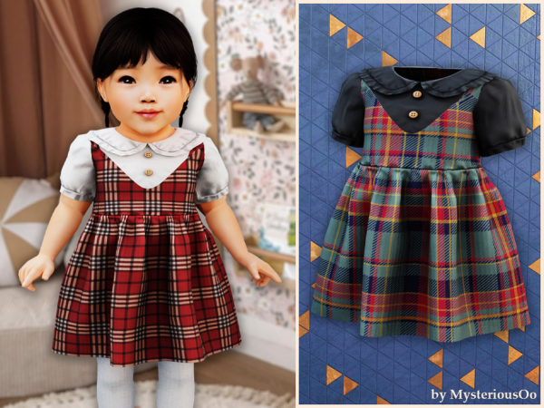 Alpha Infant Plaid peter pan dress with blouse by MysteriousOo - The Sims 4 Custom Content