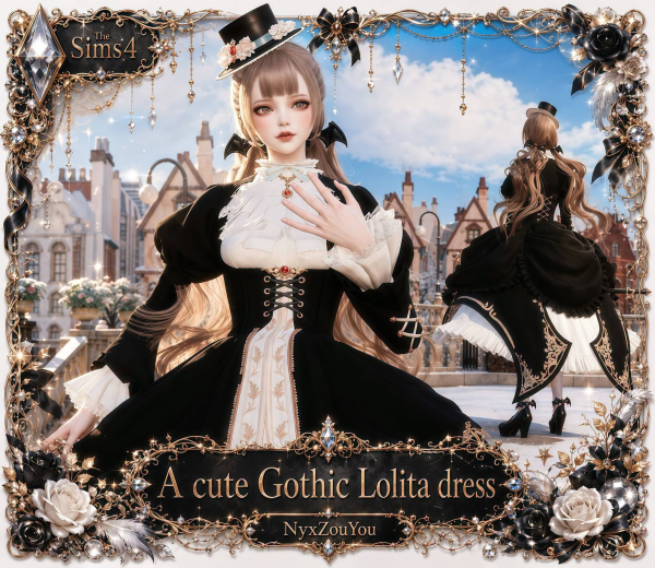 Alpha A cute Gothic Lolita dress by simsfinds - The Sims 4 Custom Content