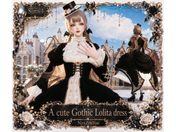 Alpha A cute Gothic Lolita dress by NyxZouYou - The Sims 4 Custom Content
