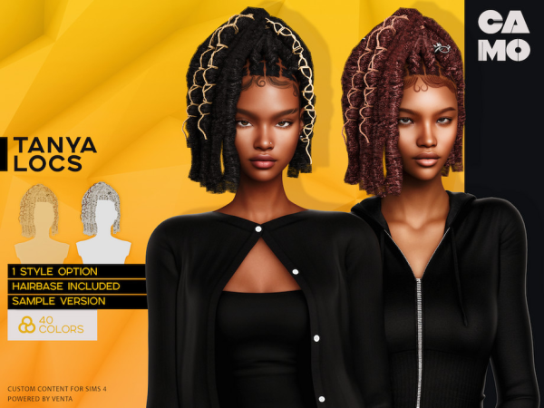 Alpha CAMO Tanya Locs by VentaStudio - The Sims 4 Custom Content