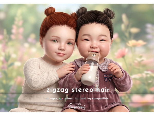 Alpha ZIGZAG STEREO HAIR SET INFANTS - The Sims 4 Custom Content