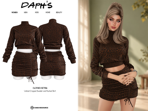 Alpha Daph's Wildcat Cropped Sweater and Ruched Skirt - The Sims 4 Custom Content
