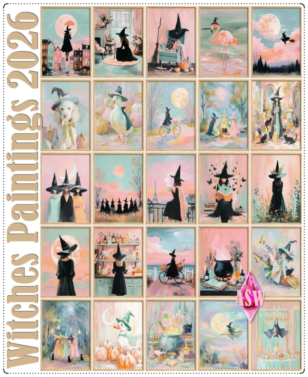 Mix Witches Paintings 2026 by simsfinds - The Sims 4 Custom Content
