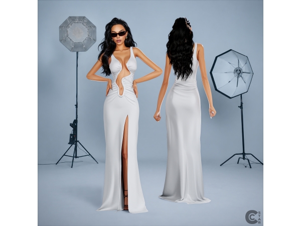 Alpha Asymmetrical Cutout HighSlit Maxi Dress - The Sims 4 Custom Content