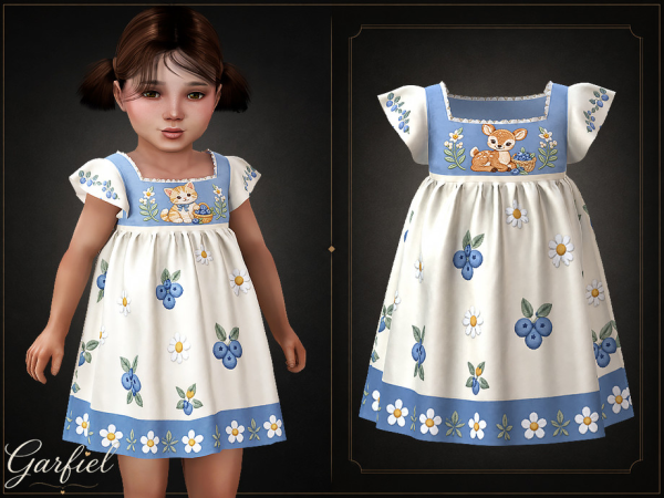 Alpha Toddler Charming berry print dress with floral trim details by Garfiel - The Sims 4 Custom Content