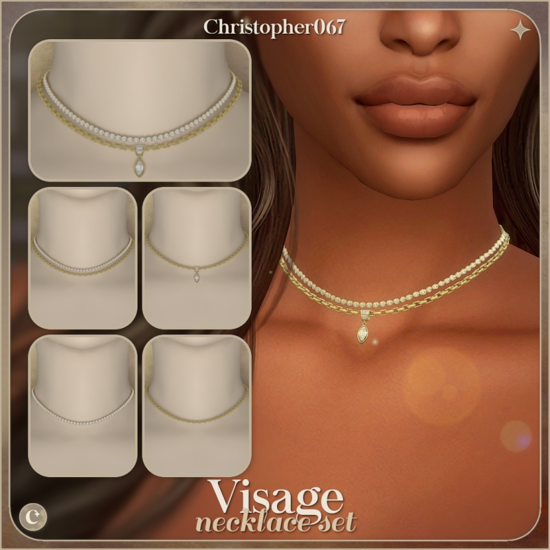 Alpha Visage Necklace Set Diamond and Chain Layered Necklaces by christopher067 - The Sims 4 Custom Content