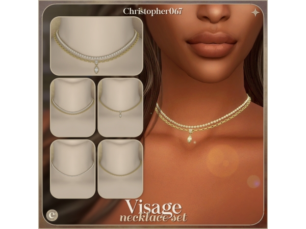 Alpha Visage Necklace Set Diamond and Chain Layered Necklaces - The Sims 4 Custom Content