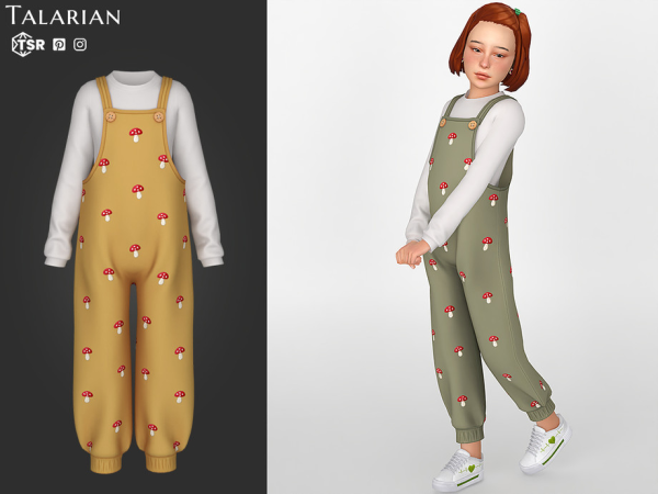 Maxis Match Eloise Outfit With Mushroom Dungarees by talarian - The Sims 4 Custom Content