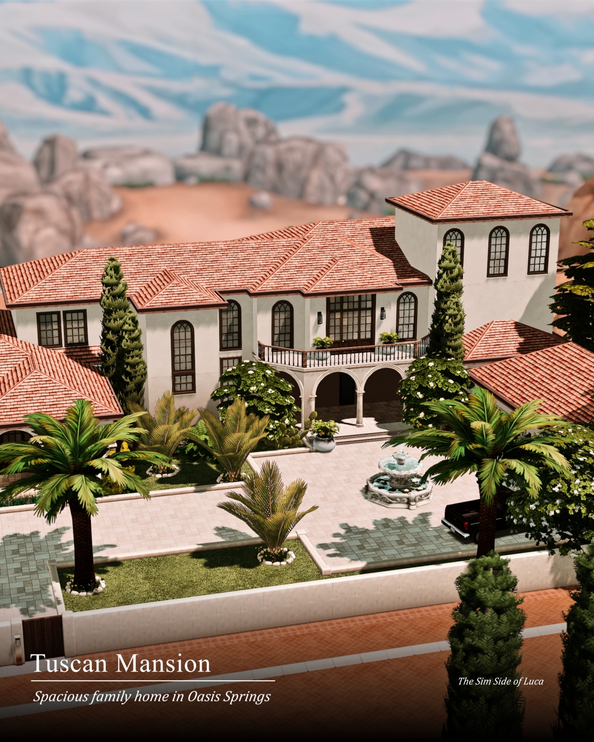 Maxis Match Tuscan Mansion Oasis Springs by simsfinds - The Sims 4 Custom Content