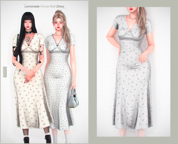 Alpha Lemonade Floral Midi Dress by simsfinds - The Sims 4 Custom Content