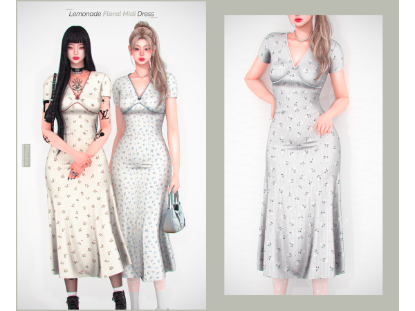 Alpha Lemonade Floral Midi Dress by plbsims - The Sims 4 Custom Content