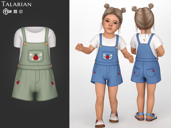 Maxis Match Tatum Dungarees With Ladybug Pocket And T Shirt by talarian - The Sims 4 Custom Content