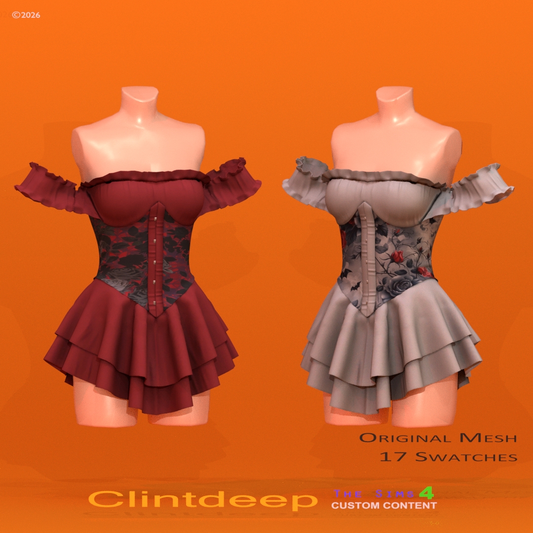 Alpha Clintdeep Wenny Off Shoulder Corset Mini Dress by clintdeep - The Sims 4 Custom Content